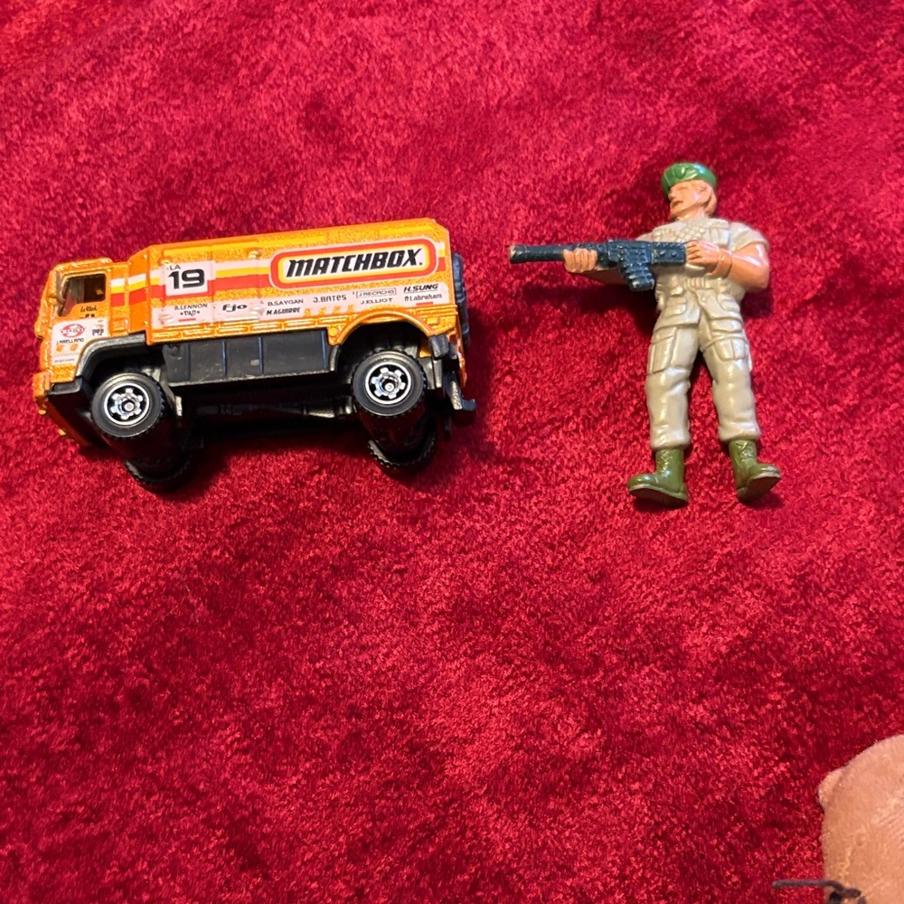 Match Orange Toy Truck with Soldier Figure vintage soldier